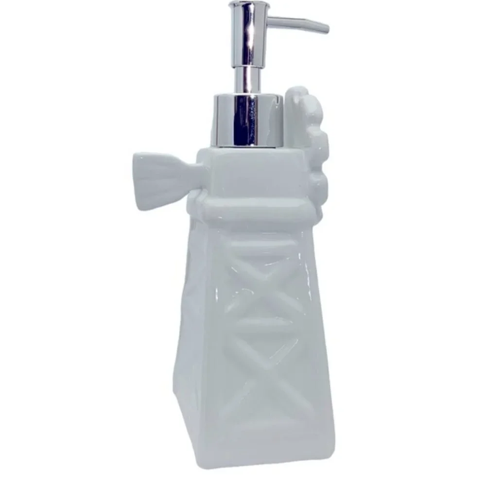 Farmhouse Windmill Soap Dispenser Lotion Pump Dispenser Ceramic White Silver